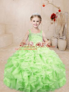 Yellow Green Sleeveless Beading and Ruffles Floor Length Little Girls Pageant Dress Wholesale