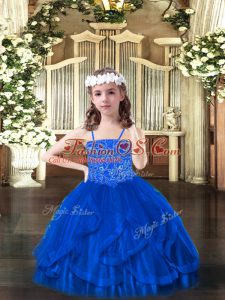 Beading and Ruffles Little Girls Pageant Dress Wholesale Blue Lace Up Sleeveless Floor Length