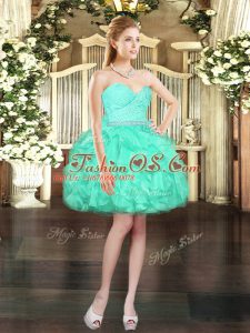 Most Popular Sleeveless Lace Up Mini Length Beading and Lace and Ruffles Prom Dresses