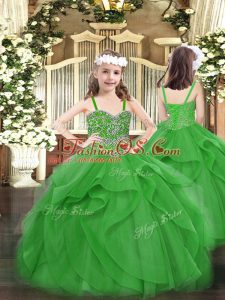 Straps Sleeveless Lace Up Pageant Dress for Womens Green Tulle