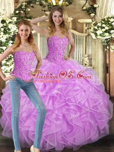 Stunning Ball Gowns Quinceanera Dress Lilac Sweetheart Tulle Sleeveless Floor Length Lace Up