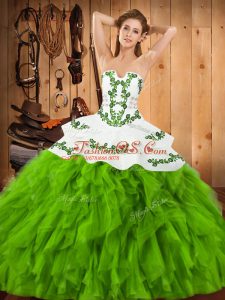 Fantastic Sleeveless Lace Up Floor Length Embroidery and Ruffles Quinceanera Gowns