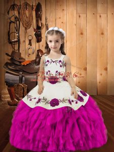 Customized Floor Length Mermaid Sleeveless Fuchsia Kids Formal Wear Lace Up