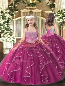 Straps Sleeveless Tulle Little Girls Pageant Gowns Beading and Ruffles Lace Up