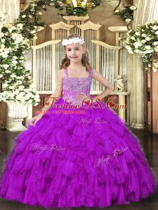 Charming Purple Straps Neckline Beading and Ruffles Little Girls Pageant Dress Wholesale Sleeveless Lace Up