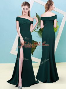 Dark Green Wedding Guest Dresses Prom and Party and Wedding Party with Ruching Off The Shoulder Sleeveless Zipper