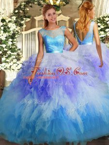 Multi-color Sleeveless Organza Backless Quinceanera Gowns for Military Ball and Sweet 16 and Quinceanera