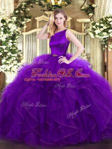 Simple Ruffles Quinceanera Dresses Purple Clasp Handle Sleeveless Floor Length