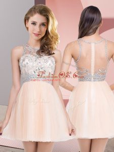 Peach Empire Beading Prom Dresses Zipper Tulle Sleeveless Mini Length
