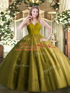 Fashionable Beading Quinceanera Gown Olive Green Zipper Sleeveless Floor Length