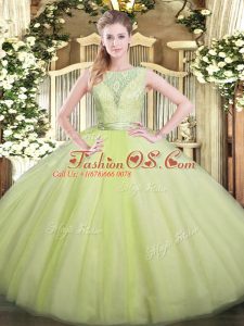Fabulous Yellow Green Sleeveless Lace Floor Length Ball Gown Prom Dress