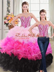 Multi-color Sweetheart Neckline Beading and Ruffles Sweet 16 Quinceanera Dress Sleeveless Lace Up