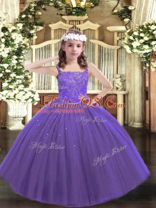 Cute Tulle Sleeveless Floor Length Kids Pageant Dress and Beading