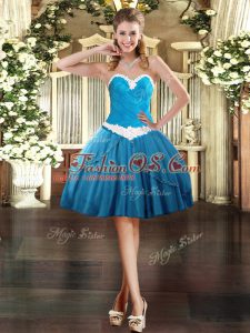 Baby Blue Sleeveless Appliques Mini Length Prom Evening Gown