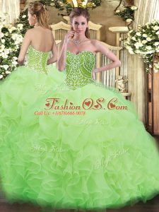 Lovely Sweetheart Sleeveless Vestidos de Quinceanera Floor Length Beading and Ruffles Yellow Green Organza