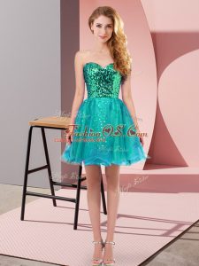 New Style Mini Length Zipper Prom Dress Teal for Prom and Party with Sequins