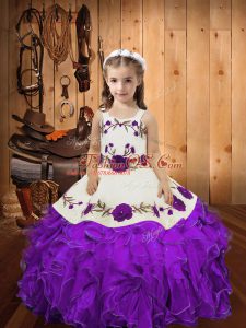Admirable Floor Length Ball Gowns Sleeveless Eggplant Purple Kids Formal Wear Lace Up
