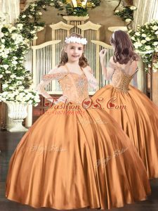 New Style Floor Length Rust Red Pageant Dress Womens Satin Sleeveless Beading