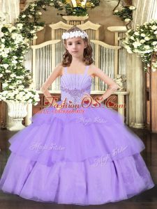 Lavender Sleeveless Organza Lace Up Pageant Dress for Teens for Party and Quinceanera