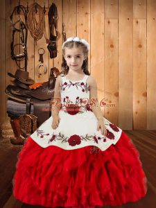Ball Gowns Little Girl Pageant Dress Red Straps Organza Sleeveless Floor Length Lace Up