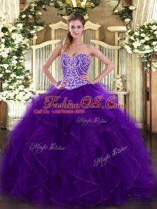 Fabulous Purple Sweetheart Lace Up Beading and Ruffles Quinceanera Dress Sleeveless