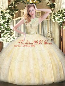 Pretty Scoop Sleeveless Backless Quince Ball Gowns Light Yellow Organza