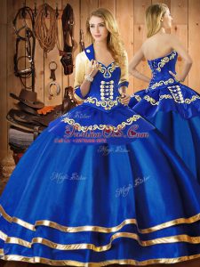 Perfect Organza Sweetheart Sleeveless Lace Up Embroidery Quinceanera Gown in Blue