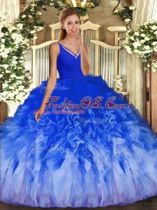 Popular Multi-color Backless Vestidos de Quinceanera Beading and Ruffles Sleeveless Floor Length