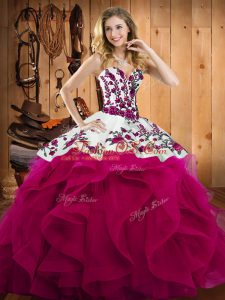 Fuchsia Quinceanera Dress Military Ball and Sweet 16 and Quinceanera with Embroidery Sweetheart Sleeveless Lace Up