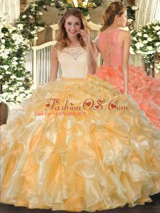 Fabulous Floor Length Gold Sweet 16 Dresses Scoop Sleeveless Clasp Handle