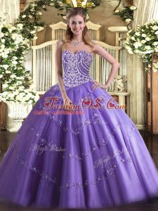 Luxury Sweetheart Sleeveless Lace Up Vestidos de Quinceanera Lavender Tulle