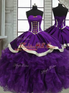 Dramatic Floor Length Lace Up Quinceanera Dresses Purple for Sweet 16 and Quinceanera with Beading and Ruffles