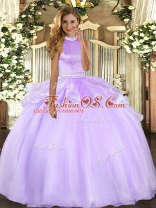 Vintage Beading and Ruffles Sweet 16 Dress Lavender Backless Sleeveless Floor Length