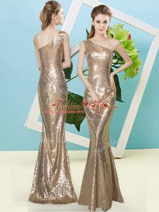 Floor Length Gold Prom Dresses Sequined Sleeveless Sequins