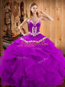 Eggplant Purple Sweetheart Lace Up Embroidery and Ruffles Vestidos de Quinceanera Sleeveless