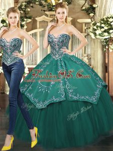 Sweetheart Sleeveless Lace Up Quinceanera Dresses Dark Green Tulle