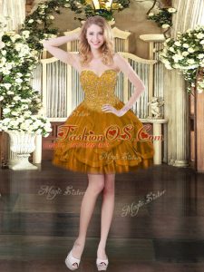 Free and Easy Mini Length Brown Prom Dress Tulle Sleeveless Beading and Ruffles