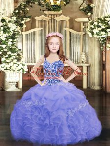 Inexpensive Floor Length Ball Gowns Sleeveless Blue Little Girl Pageant Dress Lace Up