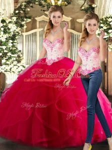 Amazing Ball Gowns Quince Ball Gowns Hot Pink Sweetheart Organza Sleeveless Floor Length Lace Up
