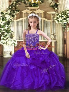 Stylish Organza Straps Sleeveless Lace Up Beading and Ruffles Custom Made Pageant Dress in Purple