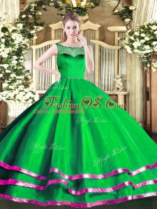 Organza Scoop Sleeveless Zipper Beading and Ruffled Layers Sweet 16 Quinceanera Dress in Green