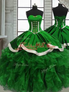 Traditional Sweetheart Sleeveless Organza Quinceanera Gown Beading and Ruffles Lace Up