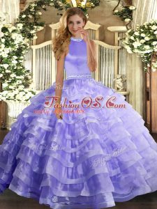 Sophisticated Lavender Ball Gowns Beading and Ruffled Layers Quinceanera Dress Backless Organza Sleeveless Floor Length