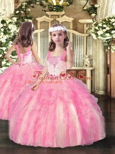 Straps Sleeveless Organza Little Girls Pageant Dress Wholesale Beading and Ruffles Lace Up
