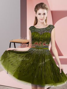 Dazzling Olive Green Scoop Backless Beading Prom Dresses Sleeveless