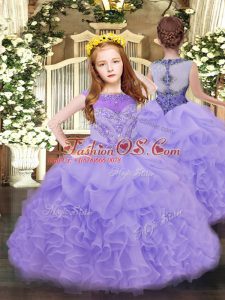 Lavender Scoop Zipper Beading and Ruffles and Pick Ups Little Girl Pageant Gowns Sleeveless