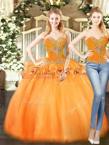 Fantastic Floor Length Orange Red Quinceanera Dress Organza Sleeveless Beading and Ruffles