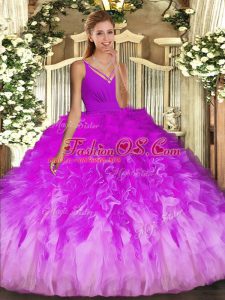 Customized Sleeveless Organza Floor Length Backless Quinceanera Dresses in Multi-color with Ruffles
