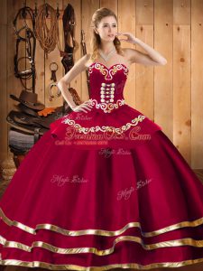 Sophisticated Sleeveless Floor Length Embroidery Lace Up Sweet 16 Dress with Red