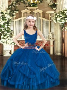 Ball Gowns Evening Gowns Royal Blue Scoop Tulle Sleeveless Floor Length Zipper